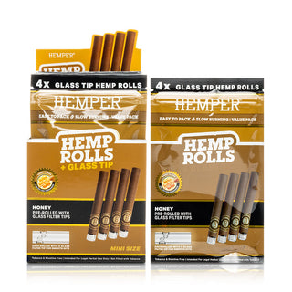Pre-Rolled Mini Size Glass Tipped Hemp Rolls | 4PK Display