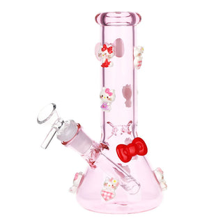 Wassup Kitty Beaker Glass Water Pipe - 8" / 14mm F / Pink