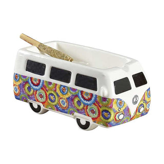 COLORFUL FLOWER BURST VINTAGE BUS ASHTRAY