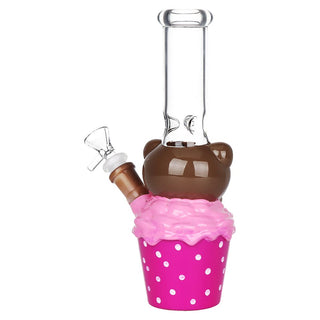 Pink Polka Dot Kitty Ice Cream Novelty Glass Water Pipe - Side Profile | Horny Stoner