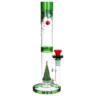 Pulsar Christmas Tree Perc Glass Straight Tube Water Pipe - 13" / 14mm F