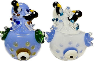Ripkitty 4.5" Tobacco Dry Herb Hand Pipe Spoon Color Tube Glass with Penguins Art