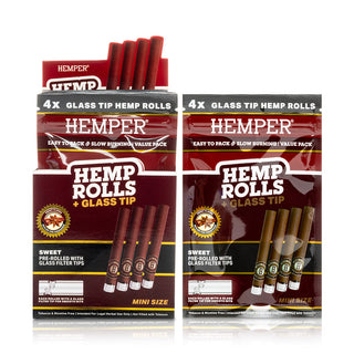 Pre-Rolled Mini Size Glass Tipped Hemp Rolls | 4PK Display