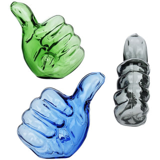 Thumbs Up Glass Hand Pipe - 4" / Assorted Colors 3ct - Horny Stoner
