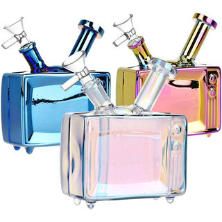 Retro TV Electroplated Glass Water Pipe - 5.75" / 14mm F - Horny Stoner