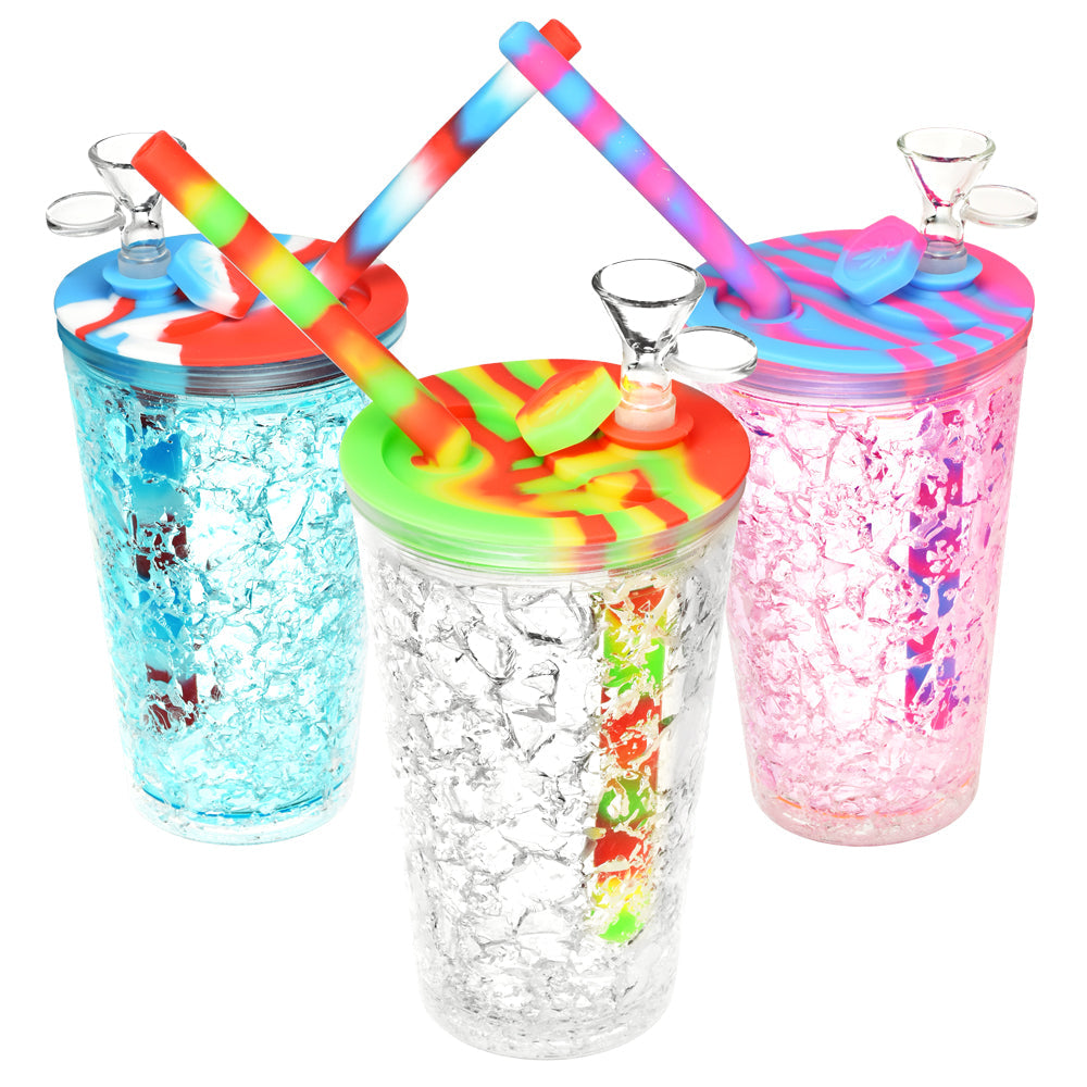 Cooling Freeze Travel Cup Bubbler - 6" /14mm F /Colors Vary - Horny Stoner