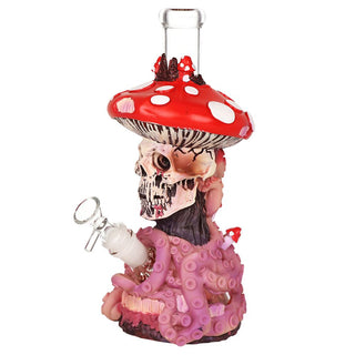 Mushroom Skull Tentacle Glass & Vinyl Water Pipe - 10.5" / 14mm F