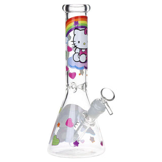Greetings Feline Glass Beaker Water Pipe | 10" | 14mm F | Designs Vary - Horny Stoner
