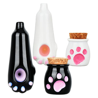 Cat Paw Glass Hand Pipe & Jar Set - 4" - Horny Stoner