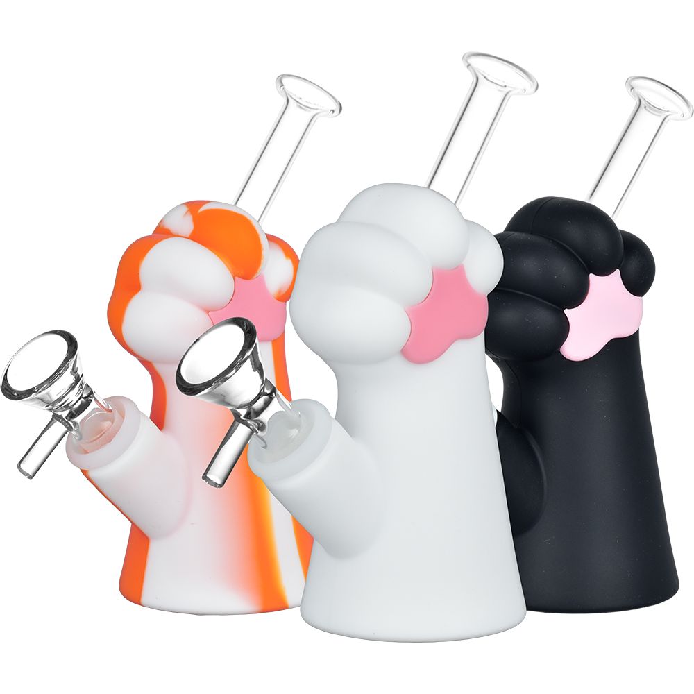 Silicone Cat Paw Water Pipe - 6.15" / 14mm F - Horny Stoner