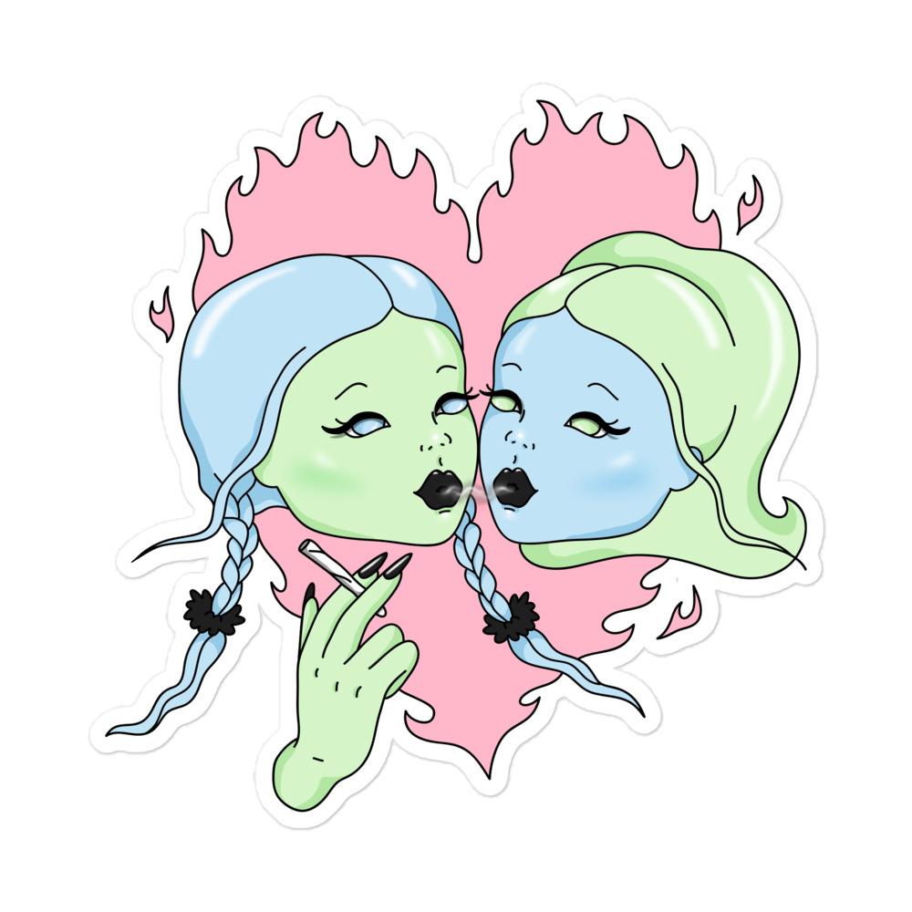 Two Girls One Joint Bubble-Free Sticker - Horny Stoner