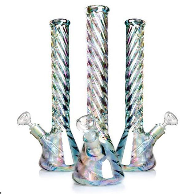 XXL Twisted Iridescent Beaker Water Pipe - Horny Stoner